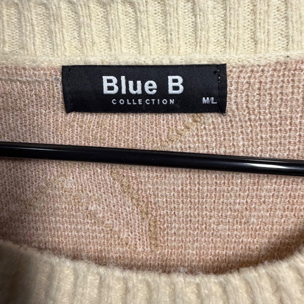Blue B Collection Star Sweater M/L Cream Textured Knit Oversized Crewneck - Picture 3 of 5